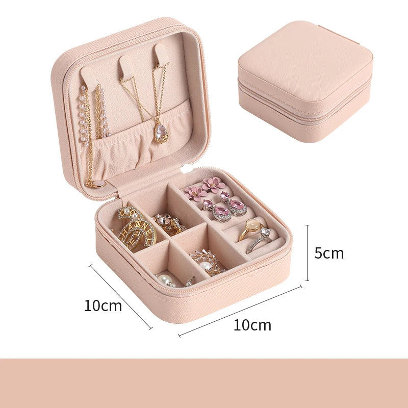 Portable Mini Jewelry Storage Box Travel Organizer Jewelry Case Leather Storage Earrings Necklace Ring Jewelry Organizer Display