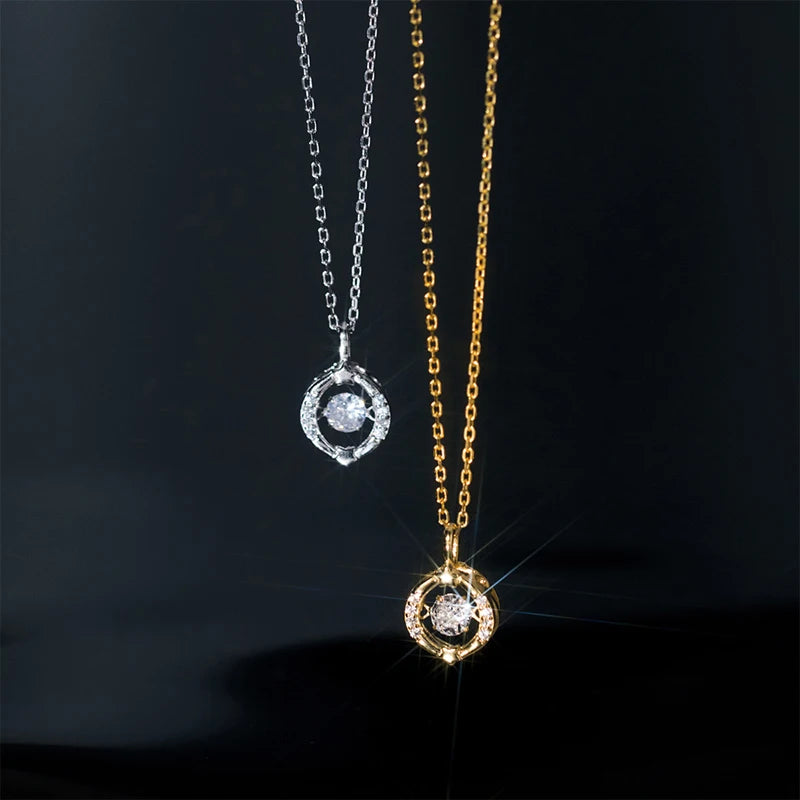 Sterling Silver Single Diamond Round Necklace Sparkling Star Hollow Pendant Collar Chain Wedding Jewelry Gift